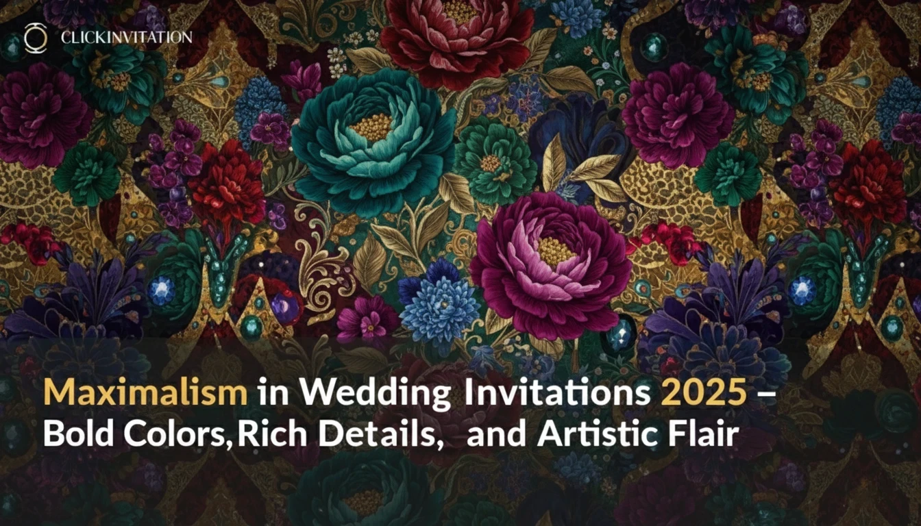 Maximalism in Wedding Invitations 2025 – Bold Colors, Rich Details, and Artistic Flair