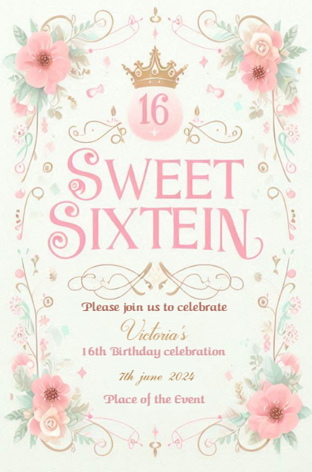 Sweet Sixteen 7 invitation template